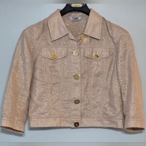 Bianca Nygard Vintage Gold Metallic Linen Cropped 3/4 Sleeve Button Jacket Small